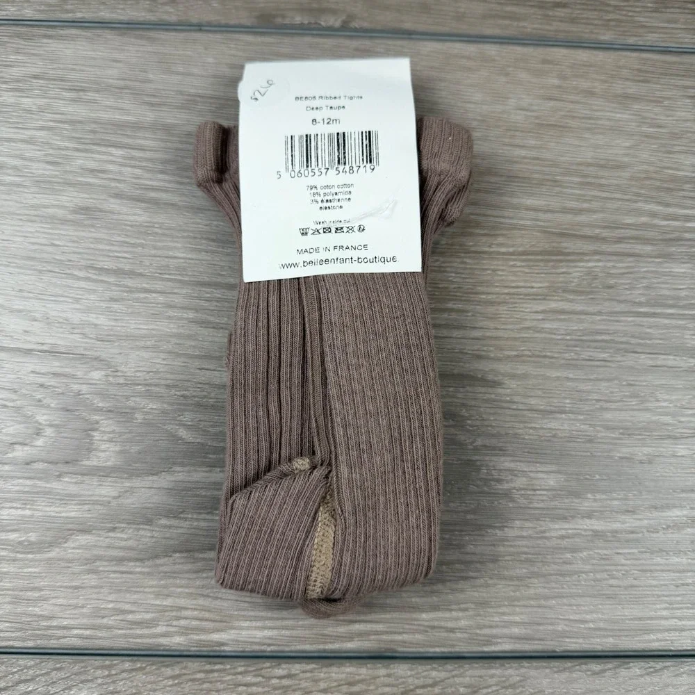 Belle Enfant Girls Ribbed Tights BE805 Deep Taupe 8-12m